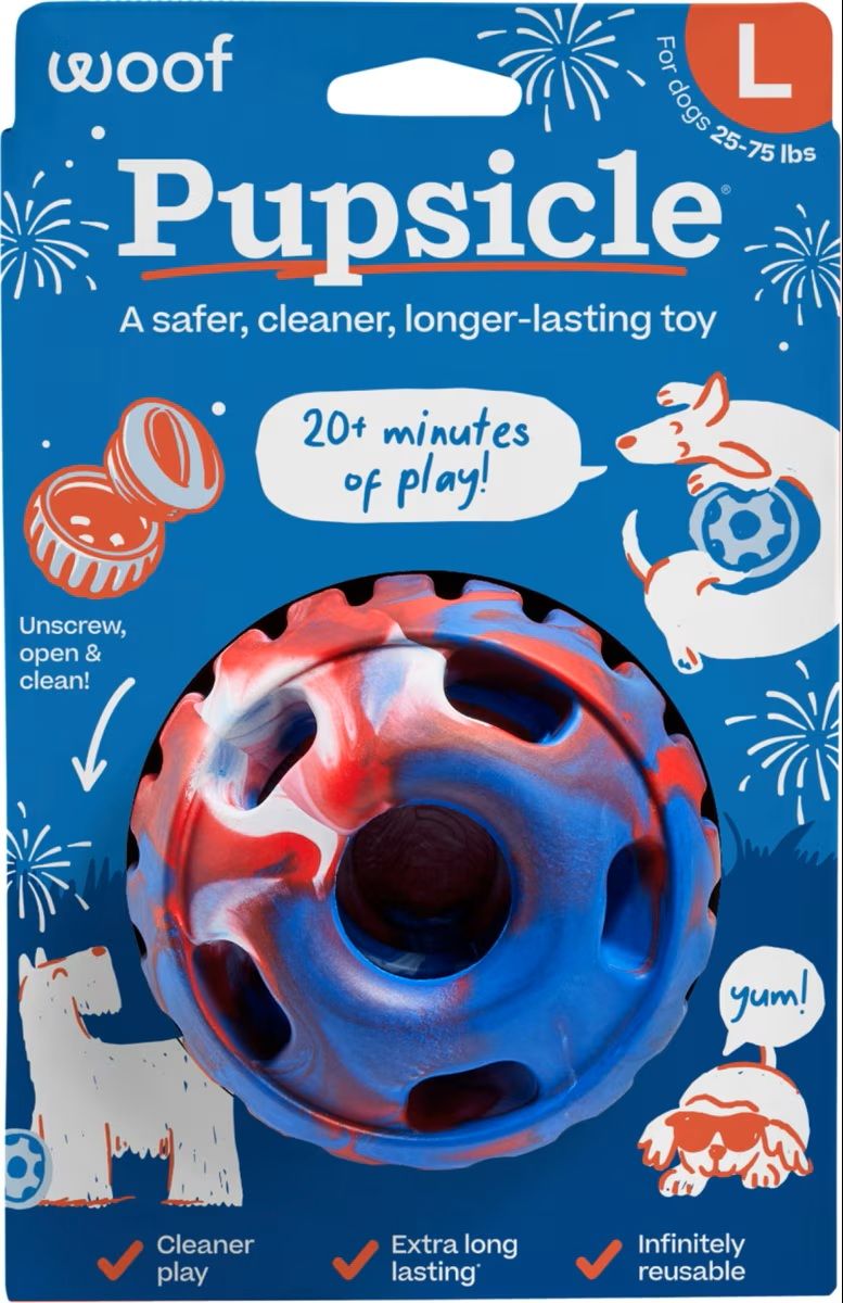 Woof Party Pupsicle Treat Dispensing Dog Toy 4th of July Red White &amp; Blue Large