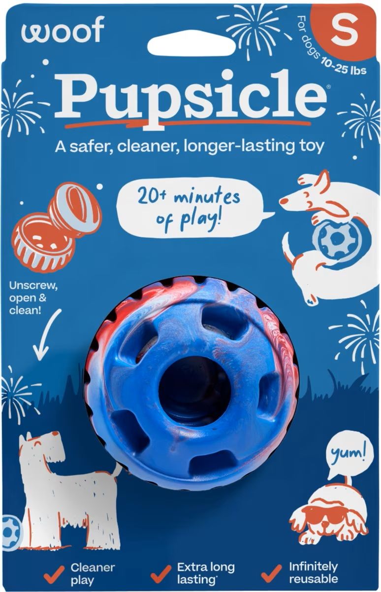 Woof Party Pupsicle Treat Dispensing Dog Toy 4th of July Red White &amp; Blue Small