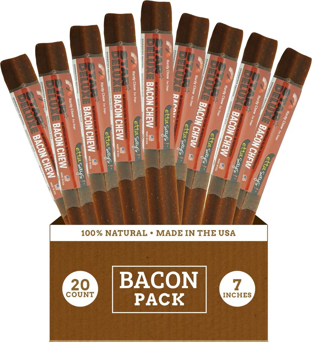 Etta Says Star Deluxe Bacon Flavor Natural Dog Chew Treat 7 inch