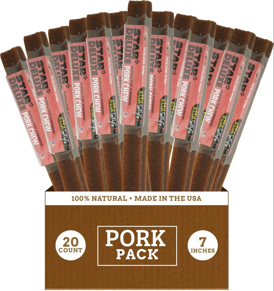 Etta Says Star Deluxe Pork Flavor Natural Dog Chew Treat 7 inch