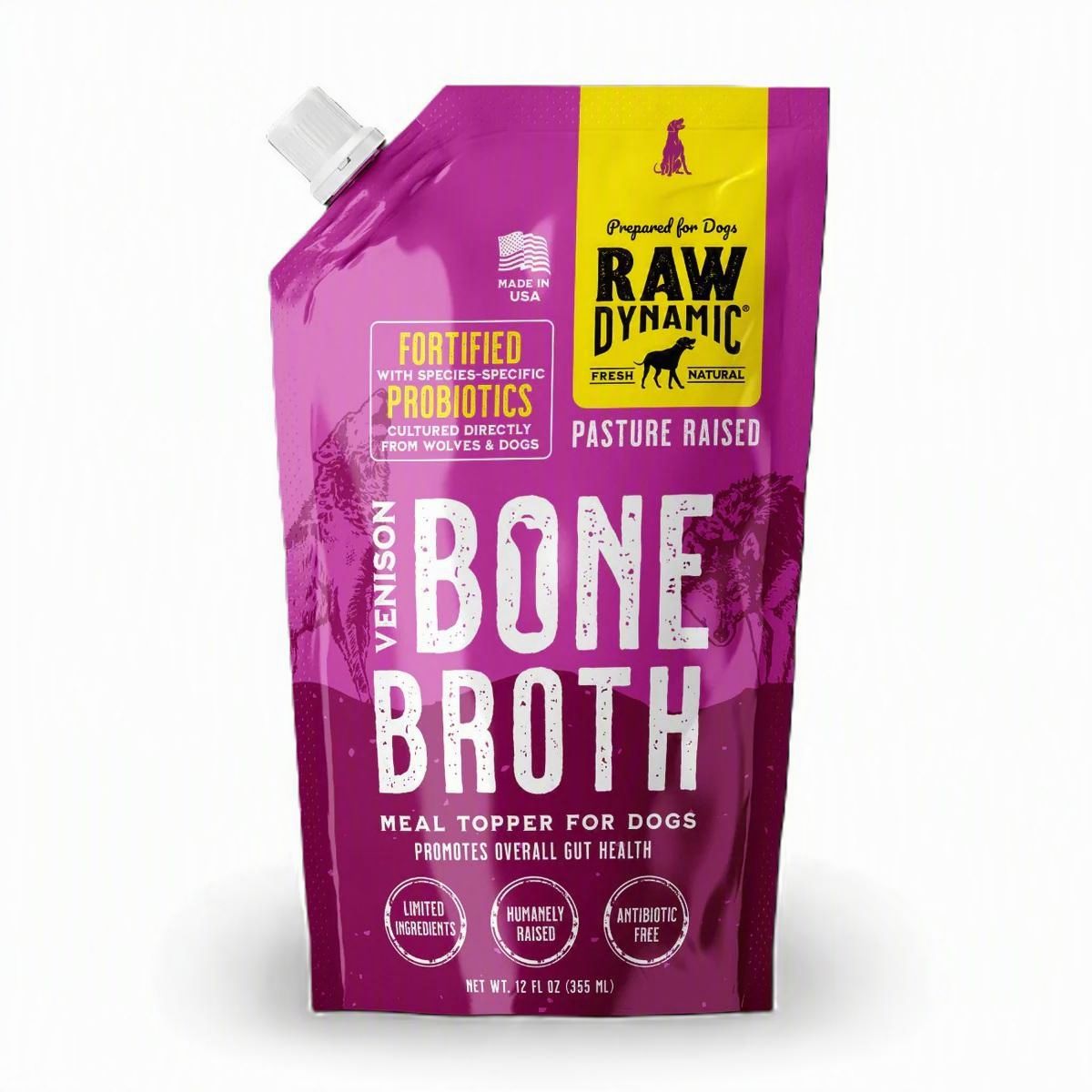 Raw Dynamic Pasture Raised Venison Bone Broth For Dogs 12 oz