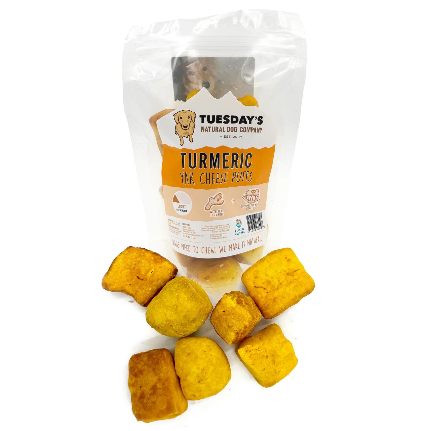 Tuesday's Natural Turmeric Yak Cheese Puffs Dog Treats 4 oz