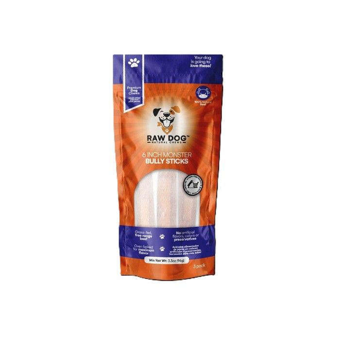 Raw Dog Low Odor Monster Bully Sticks 6 inch 7 Pack