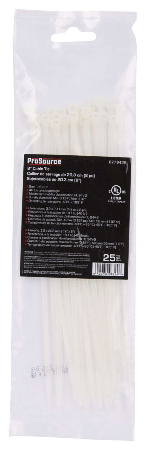 Prosource CV200S-253L Cable Tie, Nylon, Clear