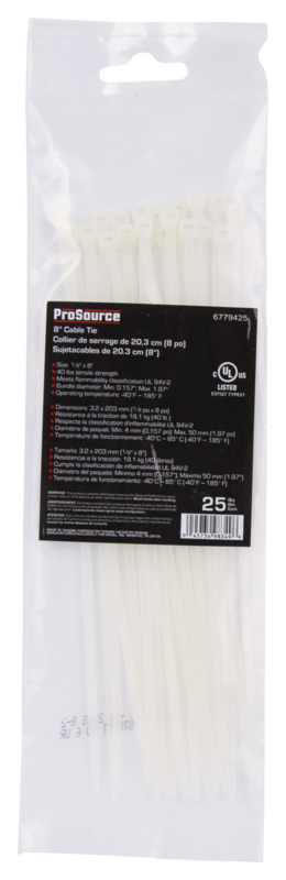 Prosource CV200S-253L Cable Tie, Nylon, Clear