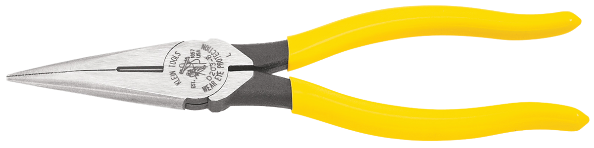 Klein Tools D203-8 Nose Plier, Steel Jaw, 8-7/16 in OAL, Yellow Handle