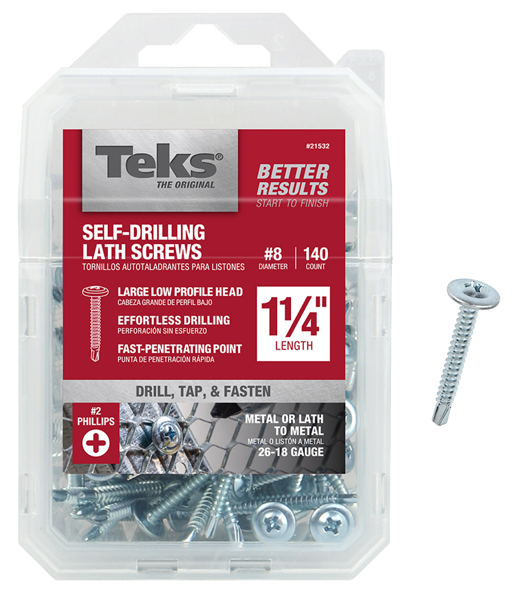 Teks 21532 Lath Screw, #8 Thread, #2 Drive, Drill Point