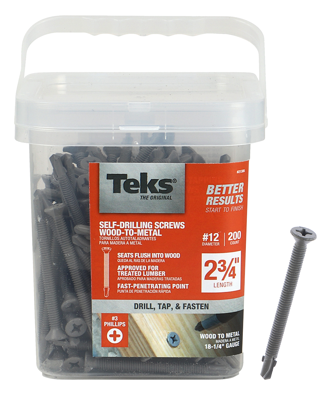 Teks 21386 Self-Tapping Roofing Screw, #12 Thread, Fine, #3 Drive, Drill Point*