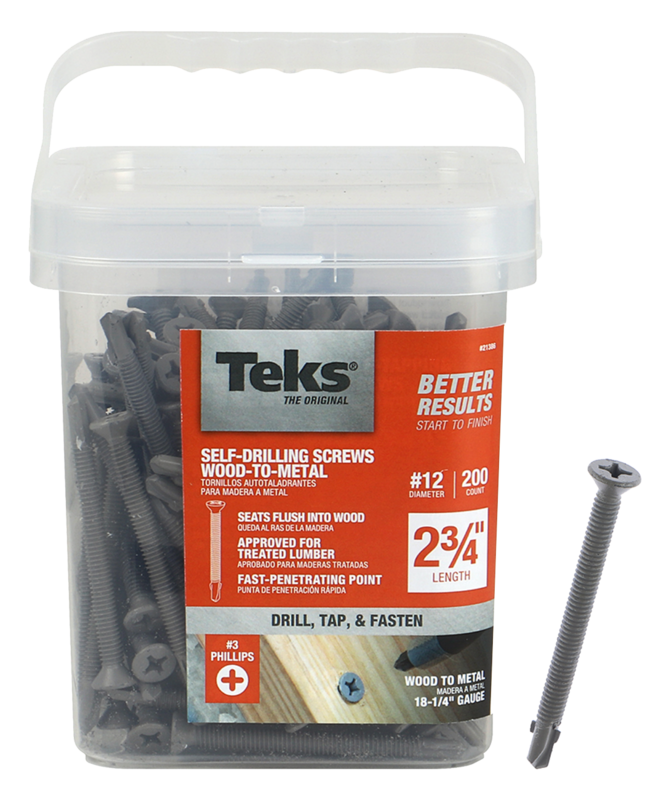 Teks 21386 Self-Tapping Roofing Screw, #12 Thread, Fine, #3 Drive, Drill Point*