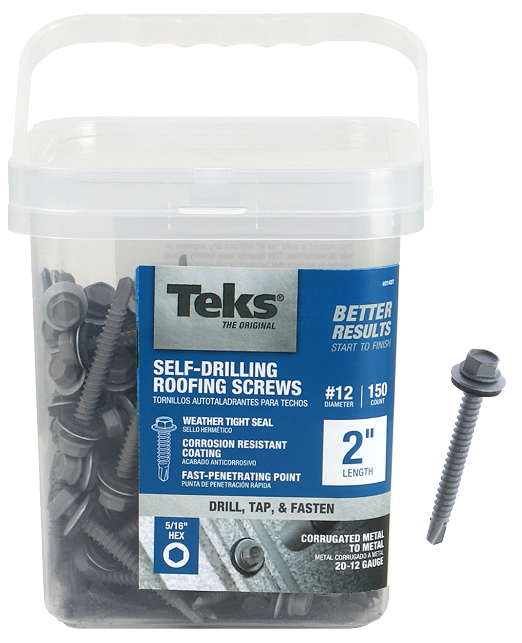 Teks 21427 Roofing Screw, #12 Thread, Drill Point