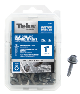 Teks 21412 Roofing Screw, #12 Thread, Coarse, 5/16 in Drive, Drill Point*