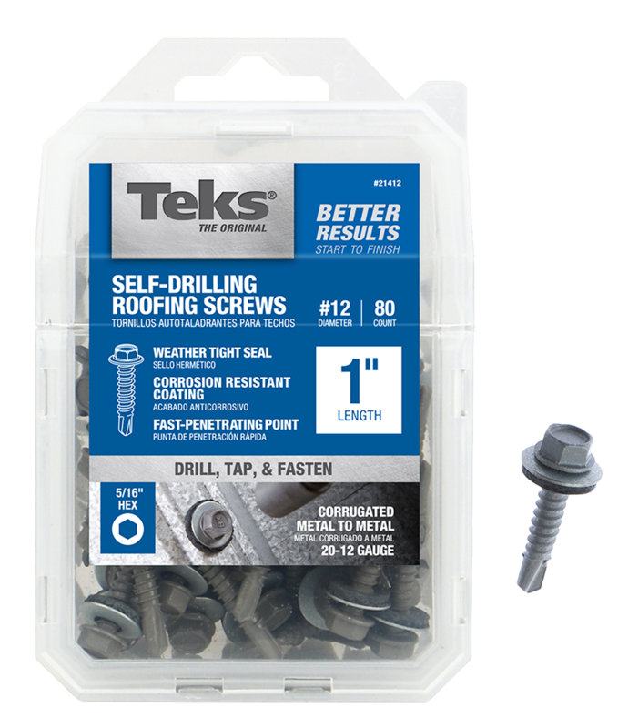 Teks 21412 Roofing Screw, #12 Thread, Coarse, 5/16 in Drive, Drill Point*