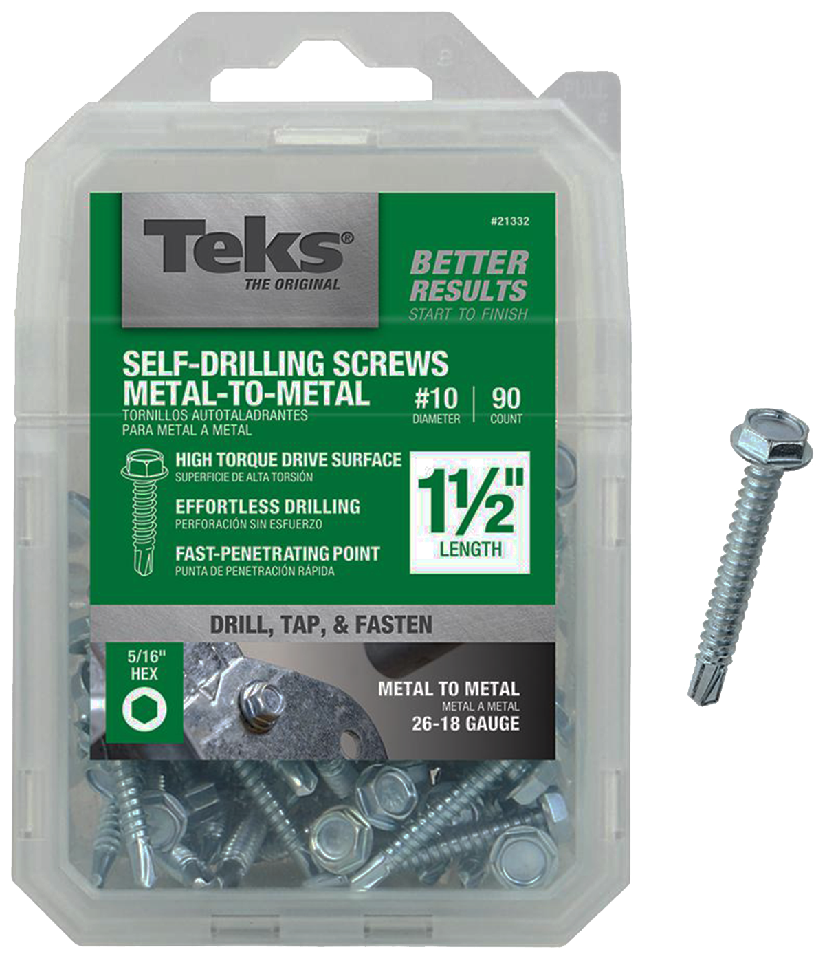 Teks 21332 Self-Tapping Screw, #10 Thread, Coarse, 5/16 in Drive, Self-Drill Point*