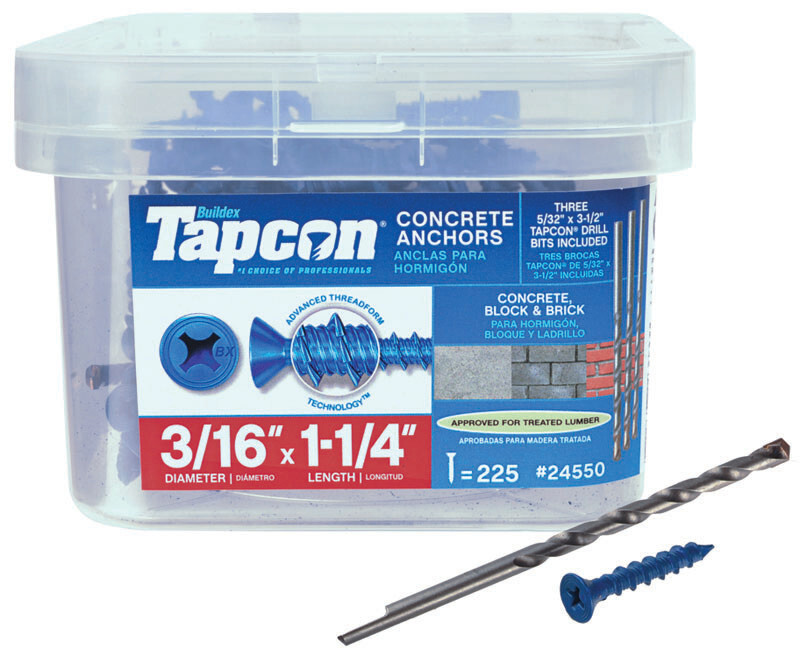 Buildex Tapcon 24550 Concrete Screw Anchor, 3/16 in Drive