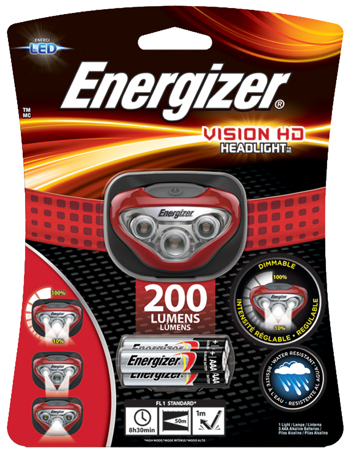 Energizer HDB32E Vision HD Headlight, LED Lamp, 180 Lumens*