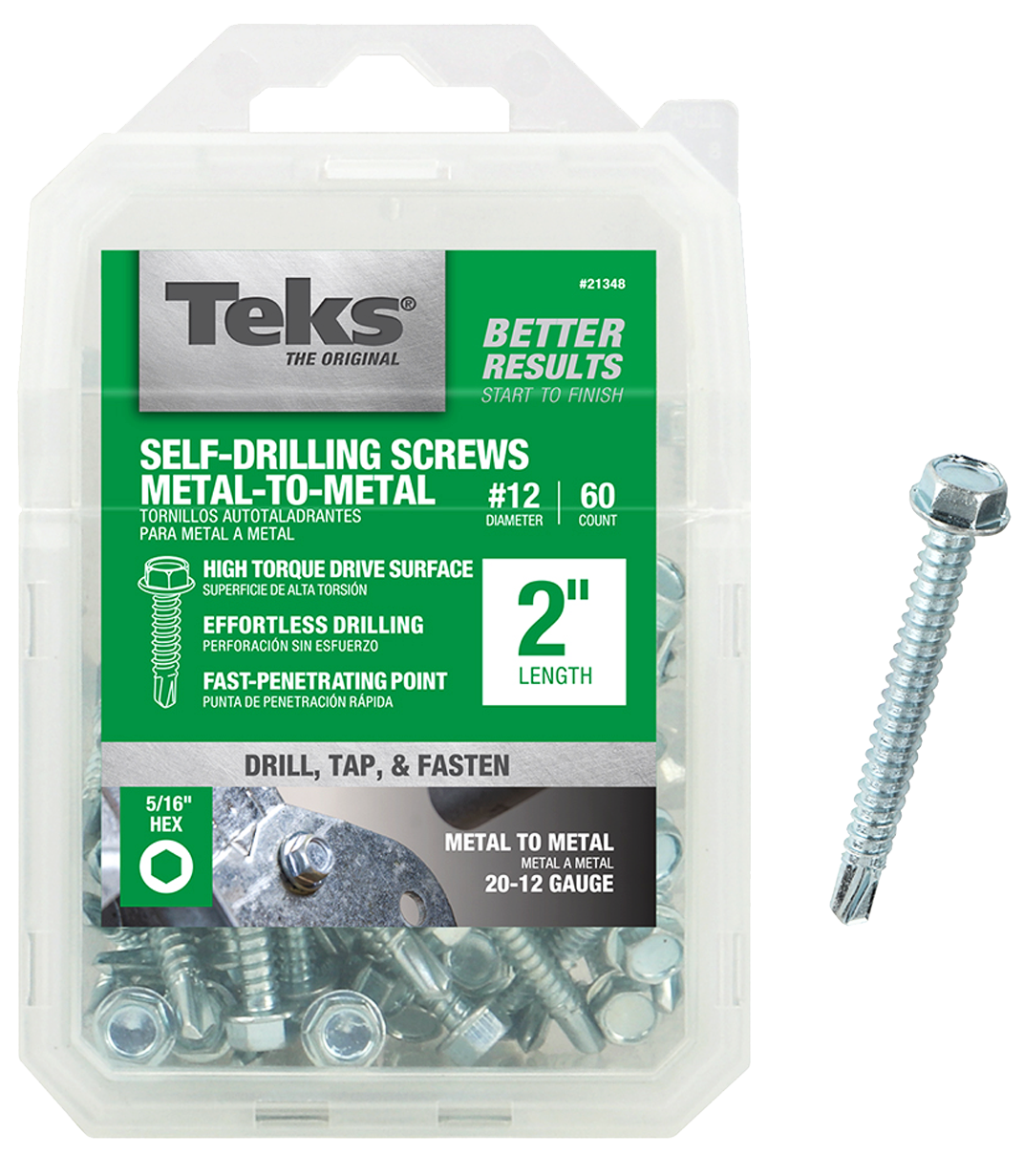 Teks 21348 Self-Tapping Screw, #12 Thread, Coarse, 5/16 in Drive, Self-Drill Point*