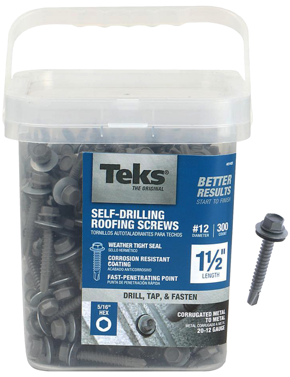 Teks 21422 Self-Tapping Roofing Screw, #12 Thread, Drill Point