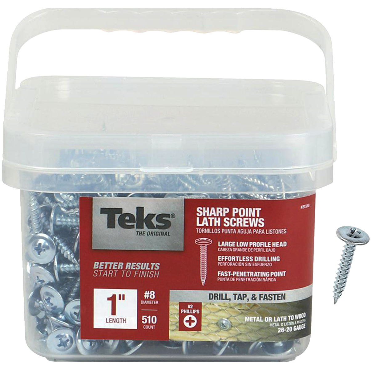 Teks 21510 Lath Screw, #8 Thread, #2 Drive, Sharp Point