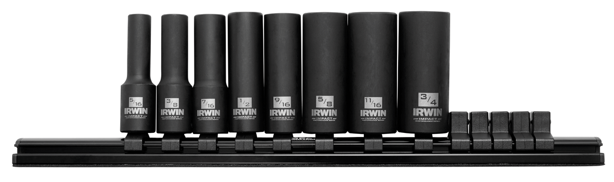 IRWIN 1877481 Impact Socket Rail Set, 3/8 in Drive, Square Drive, 6-Point, Black Oxide