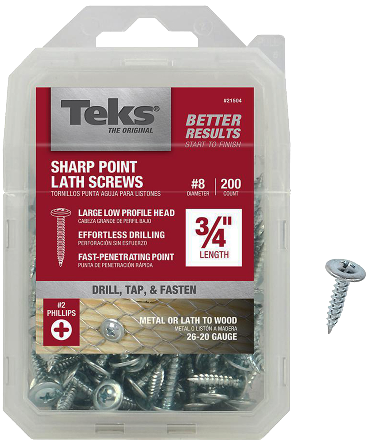 Teks 21504 Lath Screw, #8 Thread, #2 Drive, Sharp Point