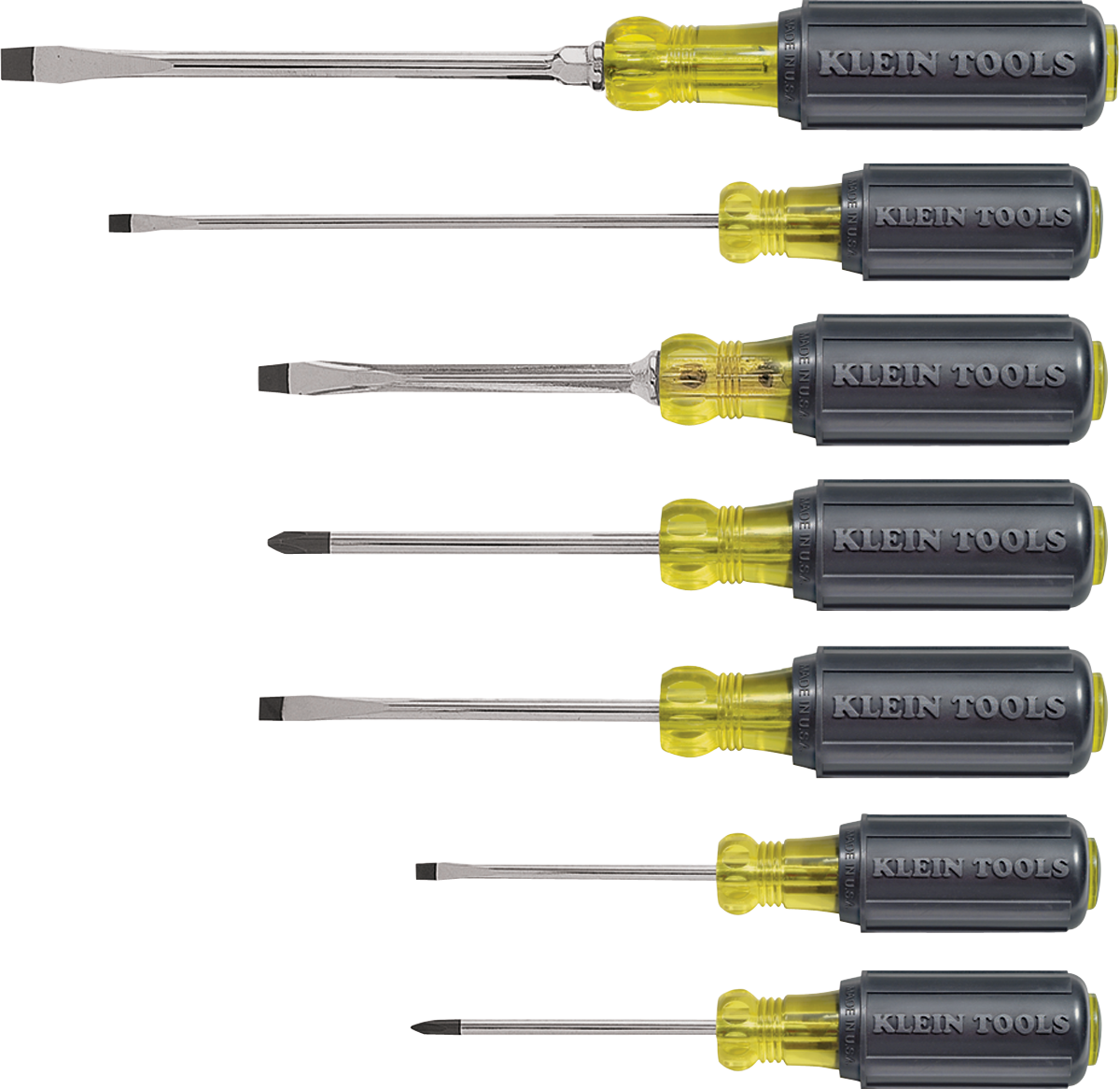 Klein Tools 85076 Cushion-Grip General Purpose Screwdriver Set, Steel, Black, Chrome, 7-Piece