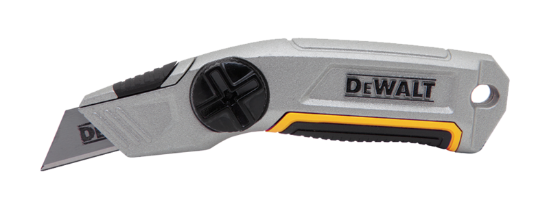 Dewalt DWHT10246 Fixed Blade Knife, 2-1/2 in Carbon Steel Utility Blade, 6 in Ergonomic Steel Silver Handle, 3 Blades