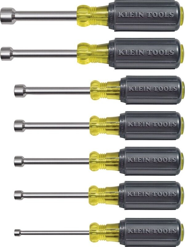 Klein Tools 631 Nutdriver Set, Steel, Black, Chrome, 7-Piece