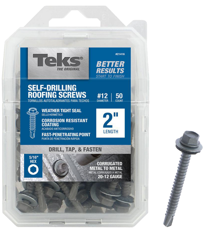 Teks 21416 Roofing Screw, #12 Thread, Coarse, 5/16 in Drive, Drill Point