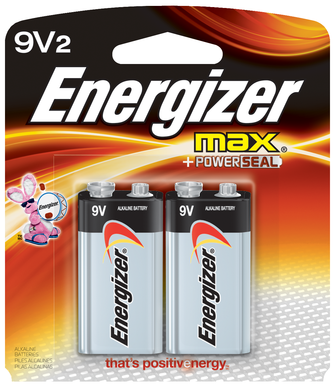 Energizer 522BP-2 Alkaline Battery, 9 V Battery, Zinc, Manganese Dioxide, 9 V Battery*