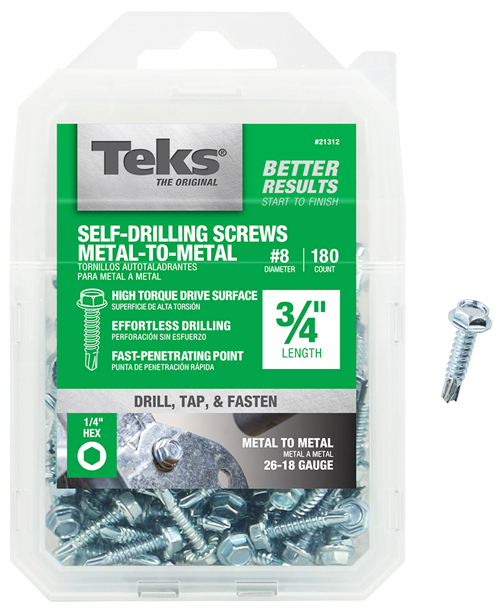 Teks 21312 Self-Tapping Screw, #8 Thread, Coarse, 1/4 in Drive, Self-Drill Point