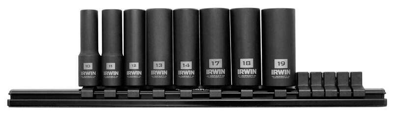 IRWIN 1882413 Impact Socket Rail Set, Molybdenum Steel, Black Oxide, 8-Piece, For 3/8 in Square Drive