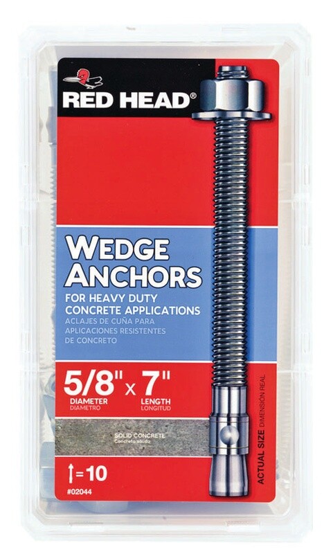 RED HEAD 02044 Wedge Anchor, Steel, Zinc