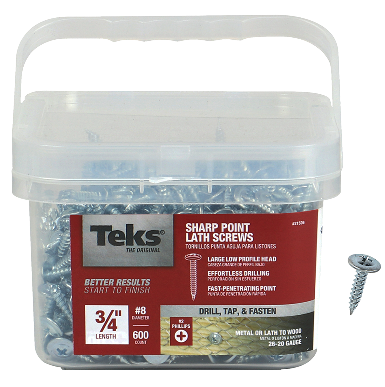Teks 21506 Lath Screw, #8 Thread, #2 Drive, Sharp Point