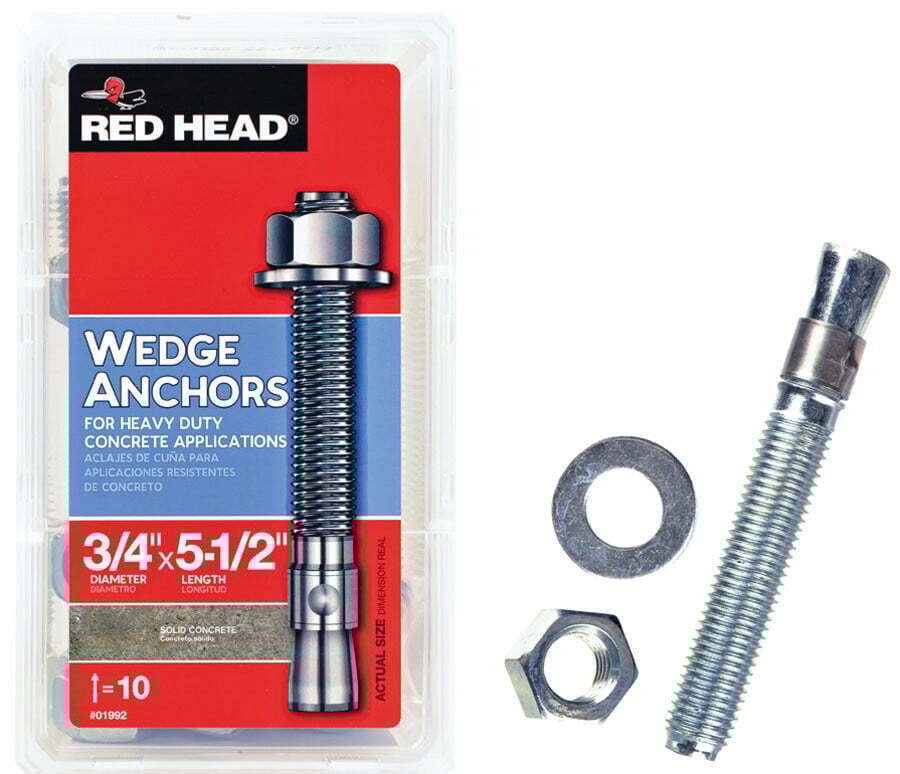 RED HEAD 01992 Wedge Anchor, Steel, Zinc