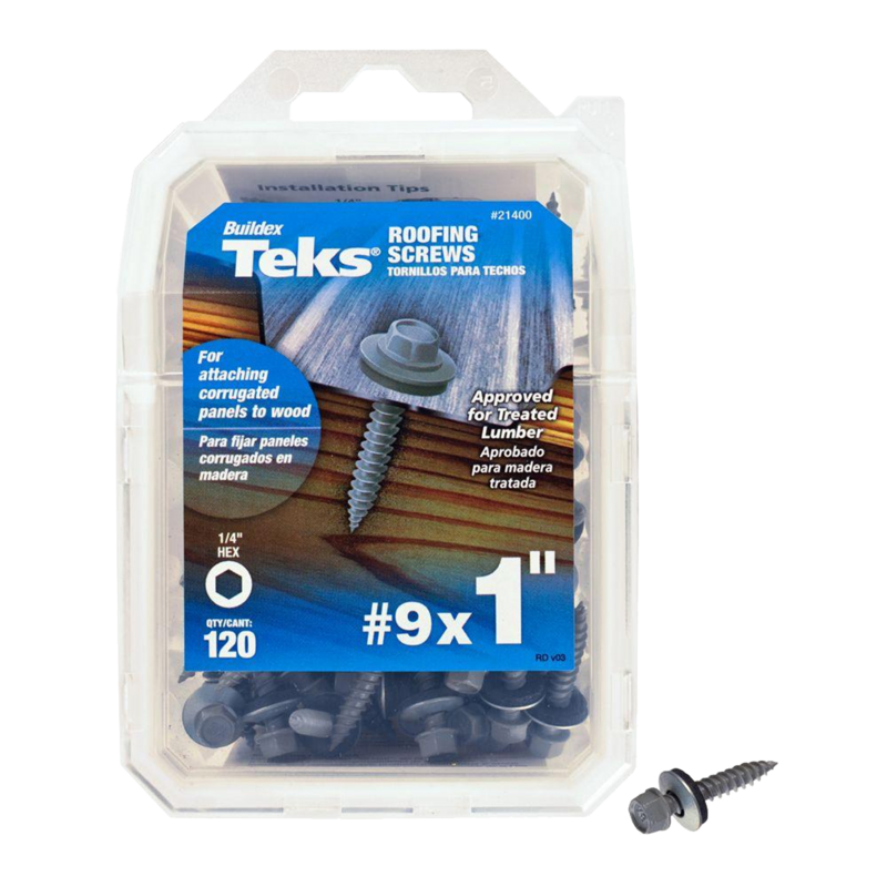 Teks 21400 Roofing Screw, #9 Thread, Fine, 1/4 in Drive, Sharp Point