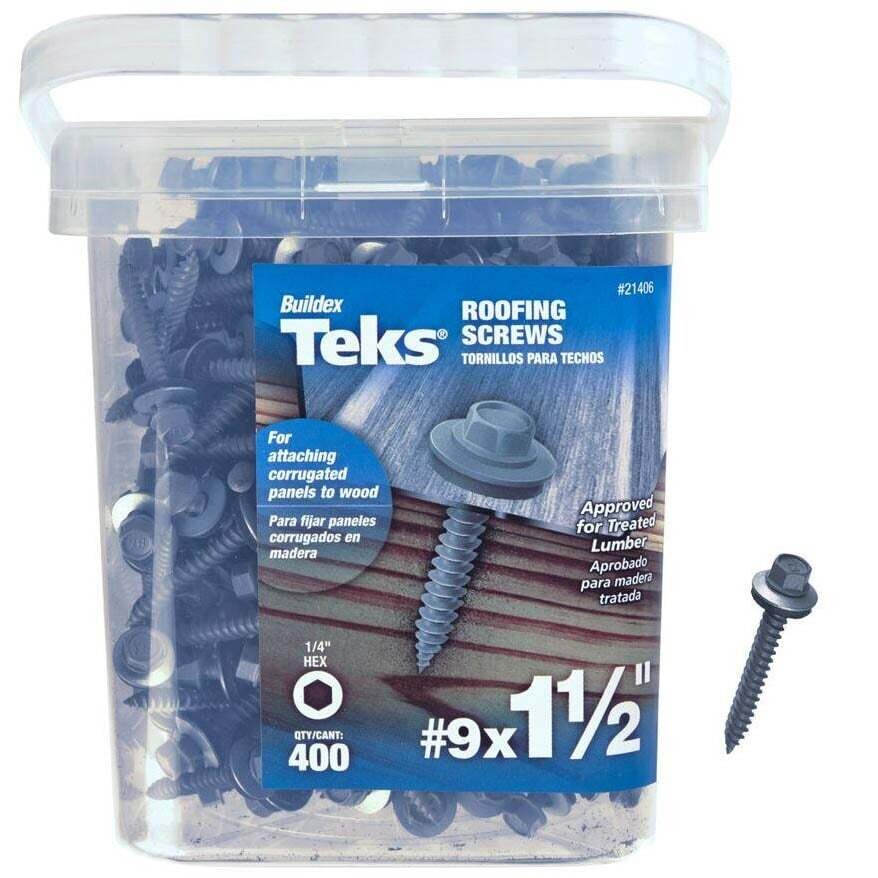 Teks 21406 Self-Tapping Roofing Screw, #9 Thread, Coarse, Sharp Point
