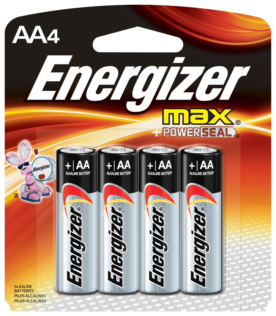 Energizer E91 Series E91BP-4 Alkaline Battery, AA Battery, Zinc, Manganese Dioxide, 1.5 V Battery*