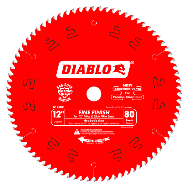 Diablo D1280X Circular Saw Blade, 12 in Dia, Carbide Cutting Edge, 1 in Arbor, Steel