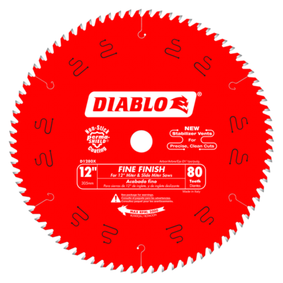 Diablo D1280X Circular Saw Blade, 12 in Dia, Carbide Cutting Edge, 1 in Arbor, Steel
