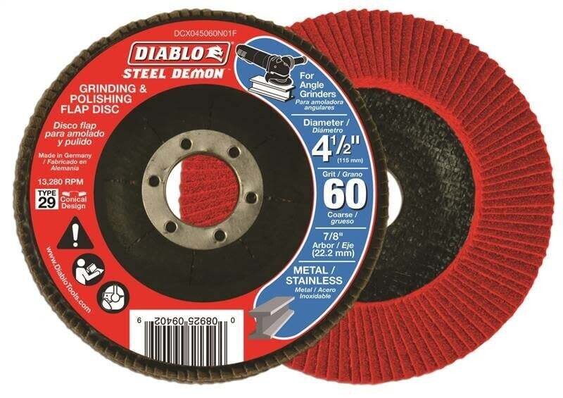 Diablo Steel Demon DCX045060N01F Flap Disc, 4-1/2 in Dia, 7/8 in Arbor, 60 Grit, Coarse, Zirconia Abrasive*