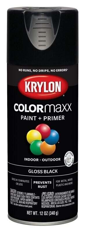 Krylon COLORmaxx K05505007 Spray Paint, Gloss, Black, 12 oz Aerosol Can