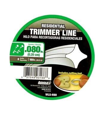 ARNOLD WLS-H80 Trimmer Line, 0.08 in Dia, 160 ft L, Nylon*