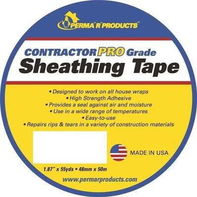 PERMA R PRODUCTS Contractor Pro Grade 18755 Sheathing Tape, 50 m L, 48 mm W, Polypropylene Backing, White