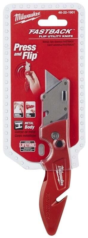 Milwaukee FASTBACK 48-22-1901 Utility Knife, 1 in L Blade, Metal Blade, Ergonomic Handle, Red Handle*