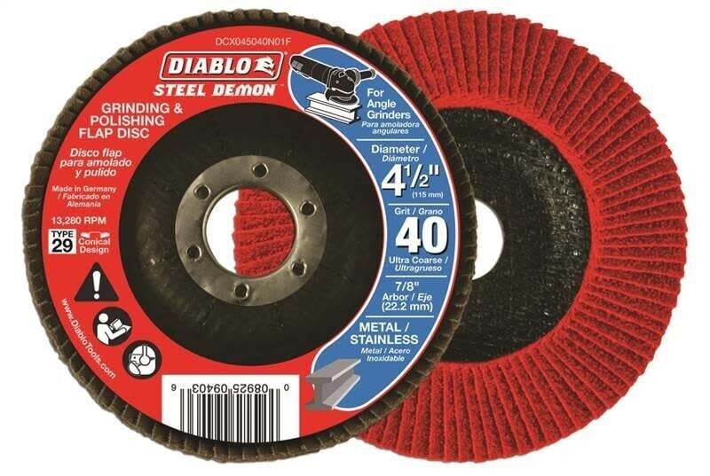 Diablo Steel Demon DCX045040N01F Flap Disc, 4-1/2 in Dia, 7/8 in Arbor, 40 Grit, Ultra Coarse, Zirconium Oxide Abrasive*