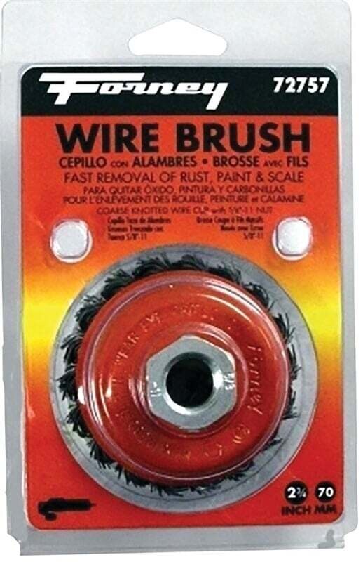 Forney 72757 Wire Cup Brush, 2-3/4 in Dia, 5/8-11 Arbor/Shank, 0.02 in Dia Bristle