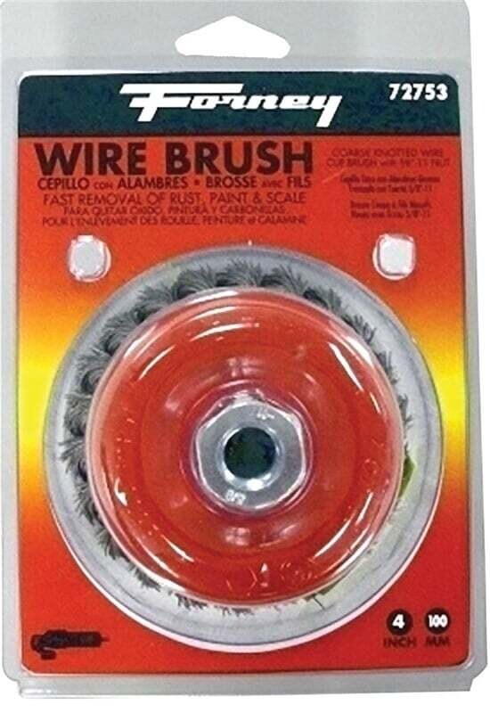 Forney 72753 Wire Cup Brush, 4 in Dia, 5/8-11 Arbor/Shank, 0.02 in Dia Bristle