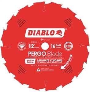 Diablo D1216LF Circular Saw Blade, 12 in Dia, 1 in Arbor, 16-Teeth, Polycrystalline Diamond Cutting Edge