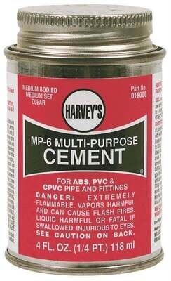 HARVEY 018010-24 Solvent Cement, 8 oz Can, Liquid, Milky Clear*