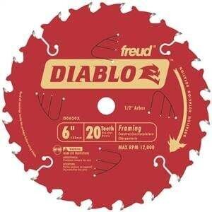Diablo D0620X Circular Saw Blade, 6 in Dia, 1/2 in Arbor, 20-Teeth, Carbide Cutting Edge, Applicable Materials: Wood